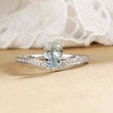 1ct Pear Cut Aquamarine Wedding Band V Shaped Petite Curved 14k White Gold Over