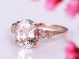 2.2ct Oval Cut Morganite Solitaire Ring 14k Rose Gold Finish with Round Accents