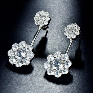 2ct Round Cut VVS1D Diamond Flower Statement Drop Earrings 14k White Gold Finish