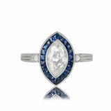 2ct Marquise Diamond Blue Sapphire Art Deco Engagement Ring 14k White Gold Over