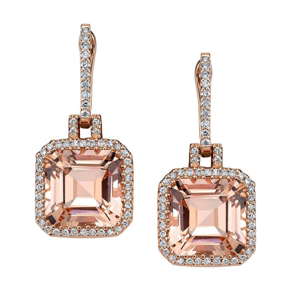 4ct Asscher Cut Peach Morganite Halo Trendy Drop Earrings 14k White Gold Finish