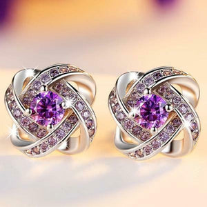 2Ct Round Cut Purple Amethyst Stylish Woven Stud Earrings 14K White Gold Finish