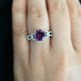 2ct Round Cut Amethyst Open Shank Solitaire with Accent Ring 14k White Gold Over