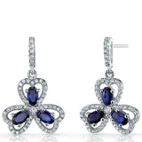 4Ct Oval Cut Blue Sapphire Diamond Clover Leaf Drop Earrings 14K White Gold Over