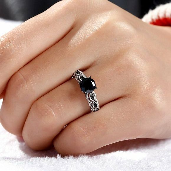 2Ct Round Cut Black Diamond Vintage Milgrain Solitaire Ring 14K White Gold Over