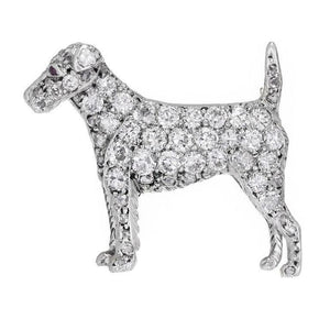 3.5ct Round Cut VVS1D Diamond Pointer Dog Pin Brooch 14K White Gold Finish