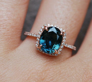 2.5ct Engagement Ring Oval Cut London Blue Topaz Diamond Halo 14k Rose Gold Over