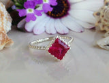 1ct Princess Cut Pink Ruby Engagement Ring 14k White Gold Over Crown Rope Design