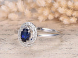 1.5ct Oval Blue Sapphire Engagement Ring 14k White Gold Finish Floral Solitaire