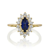 1.7ct Marquise Cut Blue Sapphire Diamond Floral Halo Ring 14k White Gold Finish