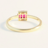 0.7ct Baguette Cut Pink Ruby Dainty Minimalist Women Ring 14k Yellow Gold Finish