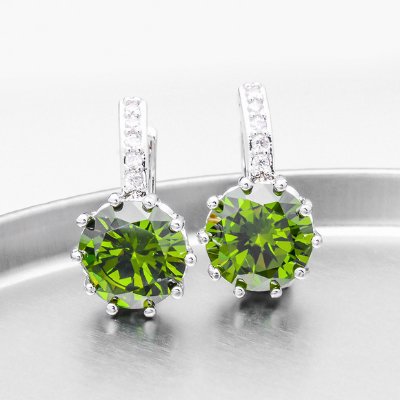 2.5Ct Round Cut Green Peridot Diamond Elegant Drop Earring 14K White Gold Finish