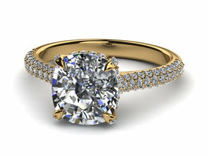 2ct Cushion Cut Diamond Accent Solitaire Engagement Ring 14k Yellow Gold Finish