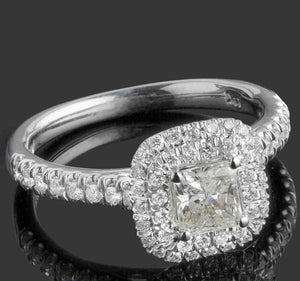 1.19ct Radiant Cut Diamond Engagement Ring Double Halo 14k White Gold Finish