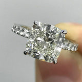 3Ct Cushion Cut Diamond Solitaire with Round Accents Ring 14K White Gold Finish