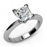 1ct Princess Cut Diamond Bezel Solitaire Engagement Ring 14k White Gold Finish