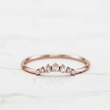 Curved Stackable Wedding Ring Band 0.15ct Round Cut Diamond 14k Rose Gold Finish