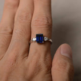 1.2ct Emerald Cut Blue Sapphire Engagement Ring 14k White Gold Finish Trilogy