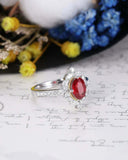 1.7ct Oval Cut Pink Ruby Halo Solitaire with Accents Ring 14k White Gold Finish