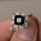 1.5ct Cushion Black Diamond Engagement Ring 14k White Gold Finish Floral Promise