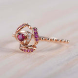 1.5ct Round Cut Pink Ruby Engagement Ring Stylish Halo Beaded 14k Rose Gold Over