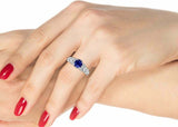 2ct Round Cut Blue Sapphire Flower Solitaire with Accent Ring 14k WhiteGold Over