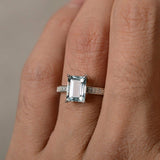 1ct Emerald Cut Blue Aquamarine Engagement Ring 18k White Gold Finish Solitaire