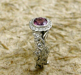 2Ct Cushion Cut Pink Sapphire Vintage Halo Engagement Ring 14K White Gold Finish