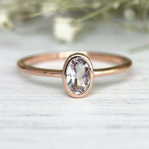 1Ct Oval Peach Morganite Bezel Set Solitaire Engagement Ring 14K Rose Gold Over