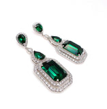 5ct Green Emerald Diamond Cocktail Gatsby Drop Earrings 14k White Gold Finish