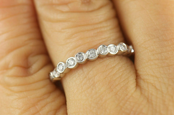 2Ct Round Cut DVVS1 Diamond Bezel Set Stylish Stackable Ring 14K White Gold Over