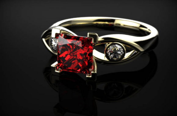 1ct Princess Red Garnet Engagement Ring 14k Yellow Gold Finish Unique Solitaire