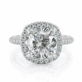 2ct Cushion Cut Diamond Accent Halo Solitaire Engagement Ring 14k WhiteGold Over