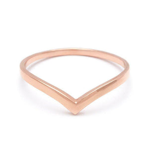 V Shaped Curved Stackable Women Wedding Band 14k Rose Gold Finish