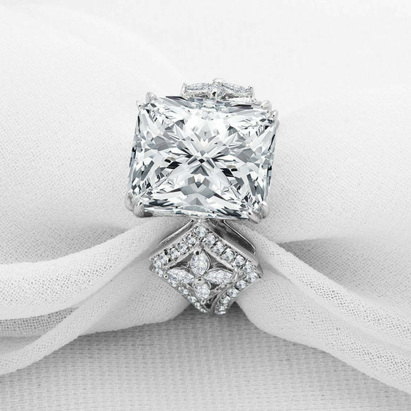 4ct Radiant Cut Diamond Cocktail Solitaire with Accent Ring 14k WhiteGold Finish