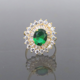 2ct Oval Cut Green Emerald Engagement Ring 14k Yellow Gold Finish Cluster Flower