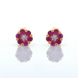 2.1ct Stud Earrings Round Cut Pink Ruby Floral Halo 14k Yellow Gold Finish