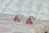 1ct Round Cut Simulated Pink Ruby Three Stone Stud Earrings 14k WhiteGold Plated