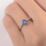 1.2ct Round Blue Tanzanite Engagement Ring Diamond Accents 14k White Gold Finish