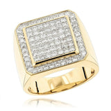 4Ct Round Diamond Square Cluster Halo Men Engagement Ring 14K Yellow Gold Finish