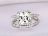 5Ct Cushion Cut VVS1/D Diamond Bridal Set Halo Ring Band 14K White Gold Finish