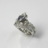 2ct Heart Blue Tanzanite Engagement Ring Claddagh Bridal Set 14k White Gold Over