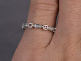 1ct Princess Cut Red Garnet Wedding Band Vintage Stackable 14k White Gold Finish