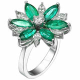 1.73ct Marquise Cut Green Emerald Engagement Ring Flower 14k White Gold Finish