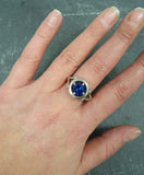 1ct Engagement Ring Round Cut Blue Sapphire Split Shank 14k White Gold Finish