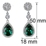 2ct Pear Cut Green Emerald Diamond Halo Tear Drop Earrings 14k White Gold Finish