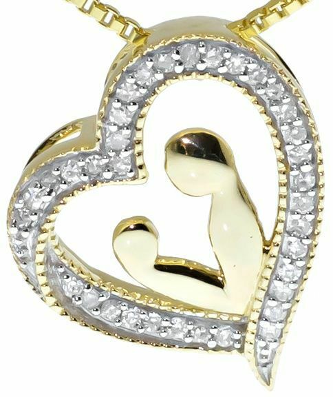 0.2ct Round Cut VVS1D Diamond Mother-Child Heart Pendant 14k Yellow Gold Finish