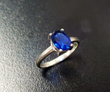 1.5ct Engagement Ring Oval Cut Blue Sapphire Solitaire 14k White Gold Finish