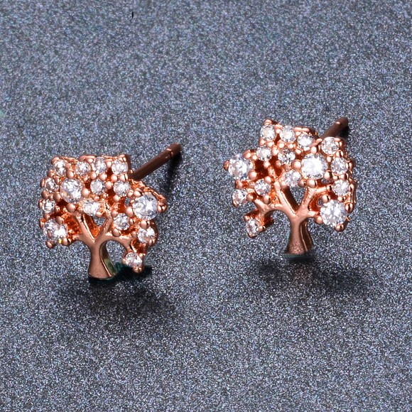 1.3ct Round Cut Diamond Tree Branch Style Stud Earrings 14k Rose Gold Finish