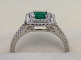 2.2ct Engagement Ring Princess Cut Green Emerald Dual Halo 14k White Gold Finish